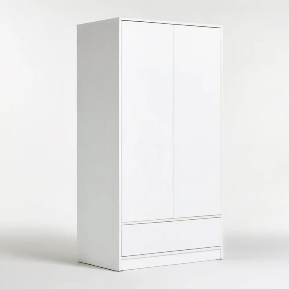 Biała szafa dwudrzwiowa z dolną szufladą, 80 × 50 × 180 cm
