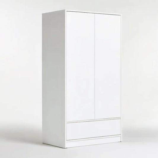 Biała szafa dwudrzwiowa z dolną szufladą, 80 × 50 × 180 cm