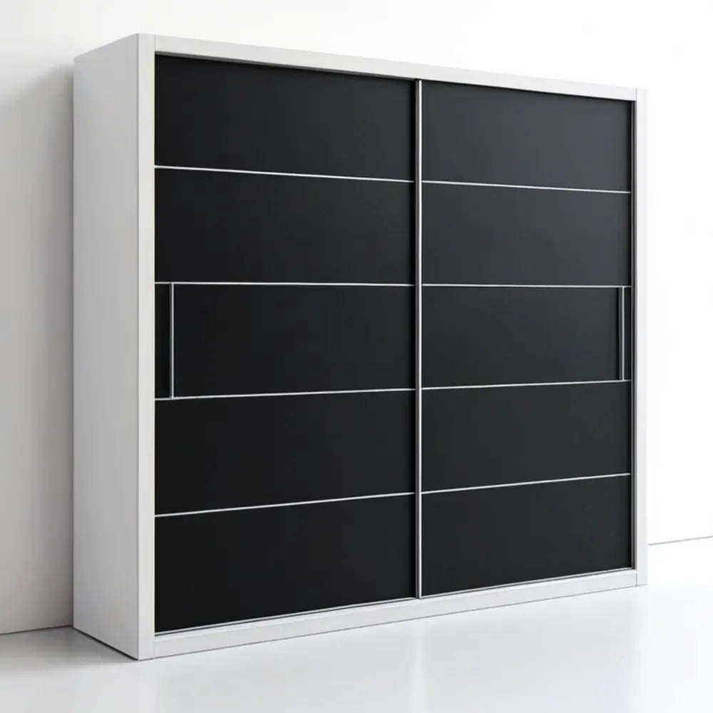 Szafa przesuwna biało-czarna z aluminiowymi profilami, 180 × 200 × 60 cm