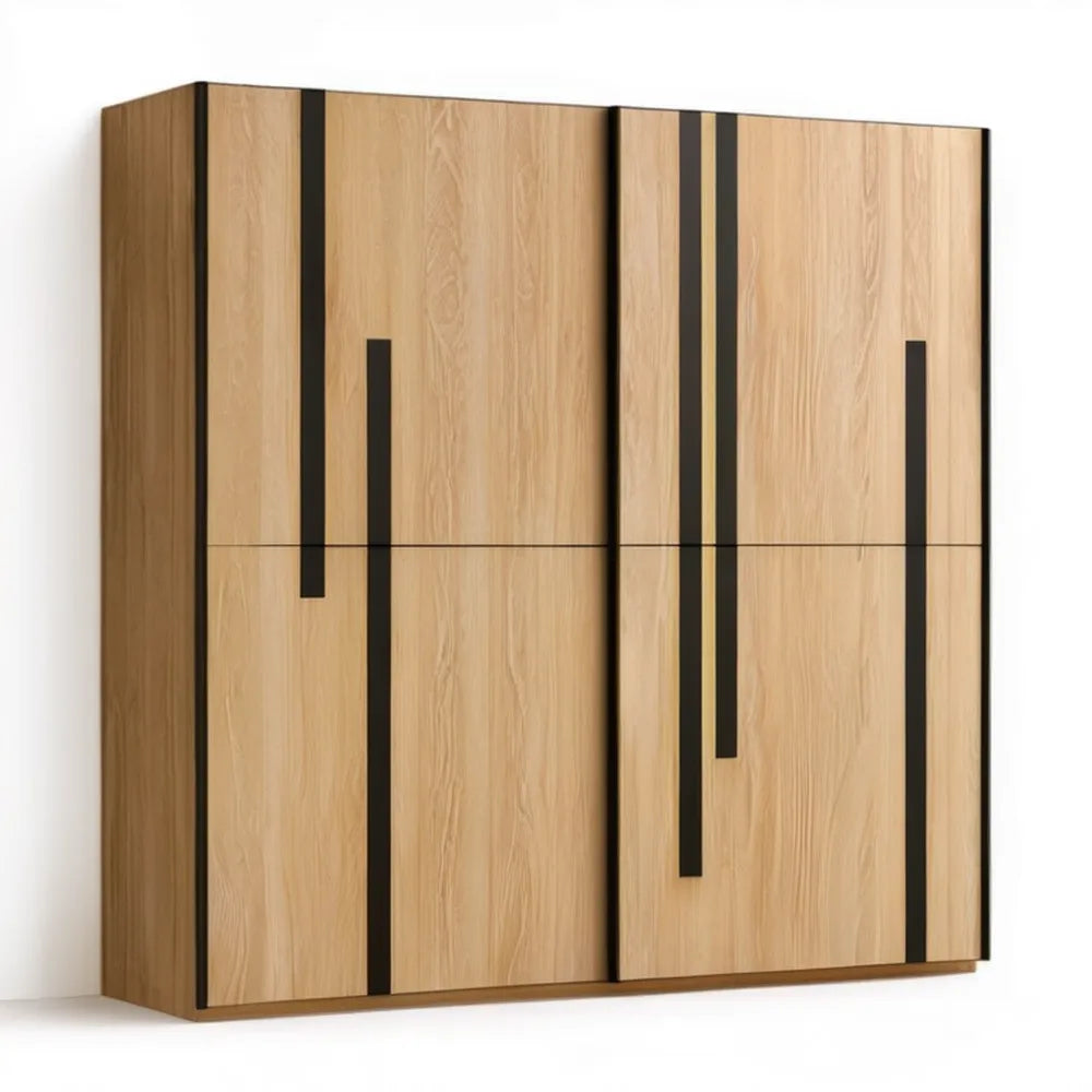Szafa czterodrzwiowa dąb naturalny/czarny 200 × 60 × 220 cm