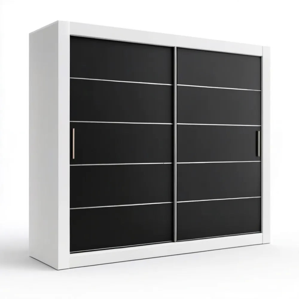 Szafa przesuwna biało-czarna z płyty laminowanej, 200 × 60 × 215 cm