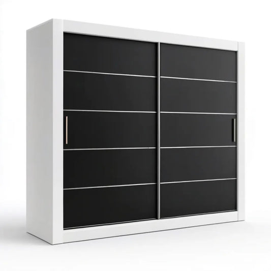 Szafa przesuwna biało-czarna z płyty laminowanej, 200 × 60 × 215 cm